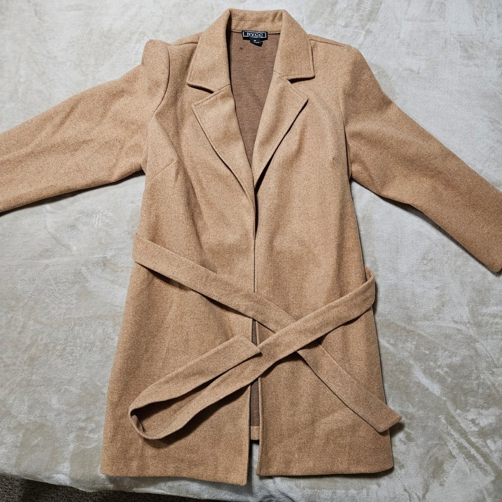 NYCC New York Clothing Co Womens 2X Camel Brown Belted‎ Wrap Coat Notched Lapel